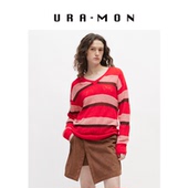 URA MON｜羊绒镂空v领毛衣2026年春款 女休闲宽松廓形设计感慵懒风