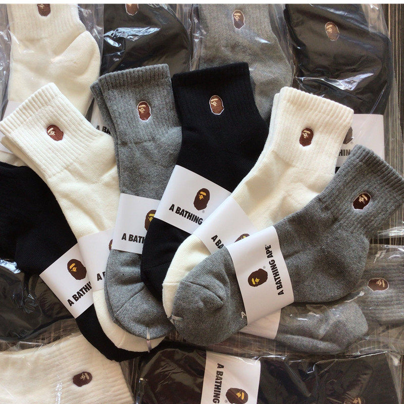 bape袜子刺绣大标男女通用黑色纯色毛巾底运动袜猿人头袜子高筒袜,女士内衣/男士内衣/家居服,长筒袜,淘宝优惠券,粉丝福利购,淘宝优惠卷