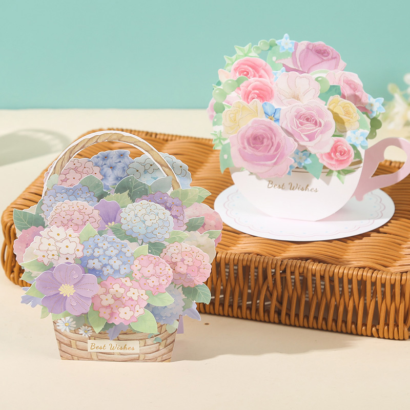 3D花朵立体贺卡郁金香女神节感恩祝福生日创意桌摆万用创意小卡片