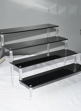 黑色亚克力阶梯展示架娃娃茉莉汽车模型收纳道具家用玩具手办摆件