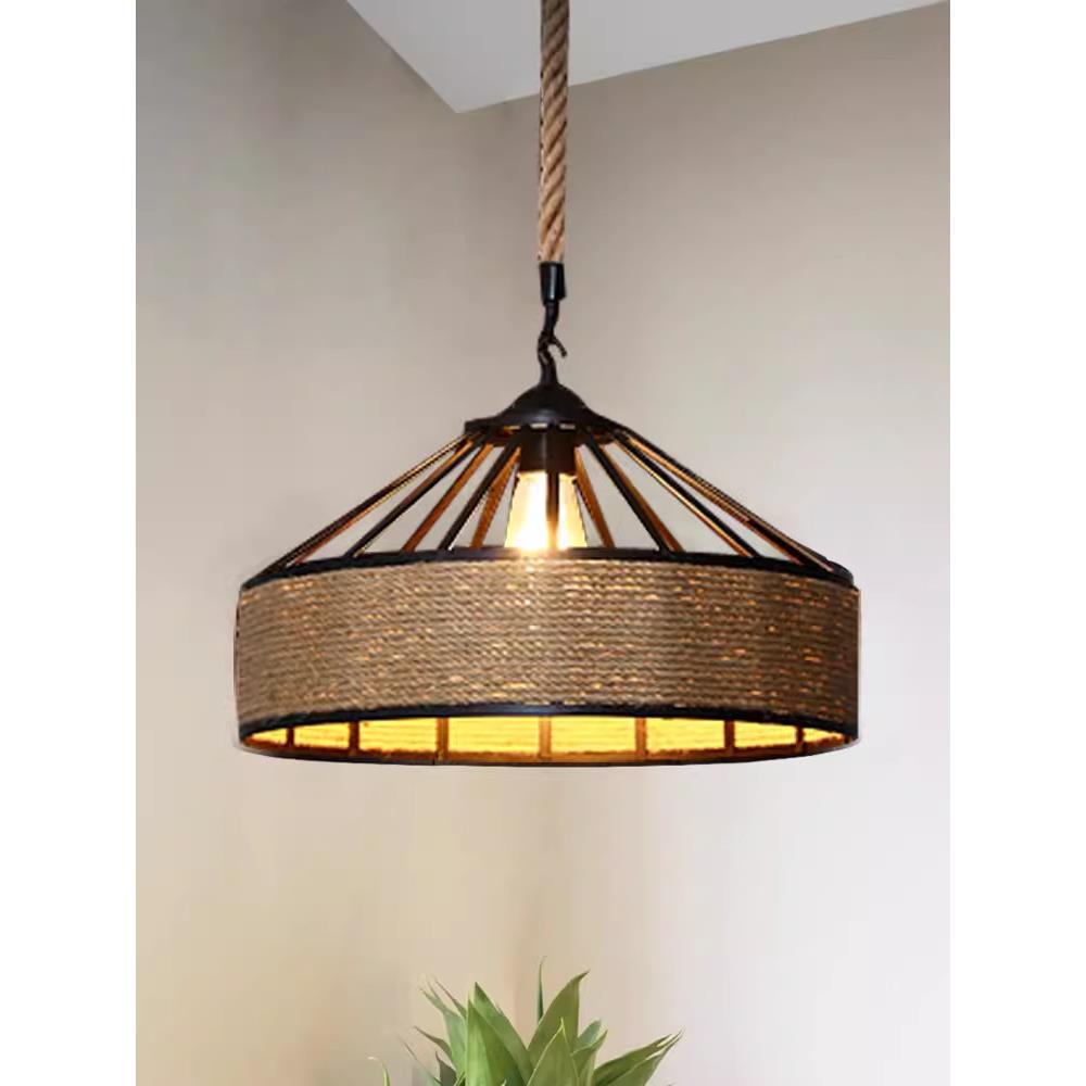 怀旧复古仿古工业风中式民宿餐厅吊灯店铺商用灯罩饭店麻绳灯具