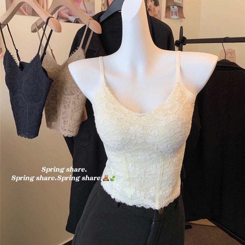 后背镂空小吊带背心女外穿夏内搭带胸垫美背文胸一体打底露背上衣