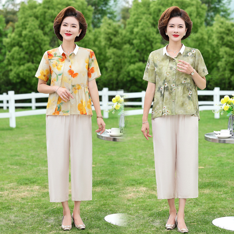 中老年女装夏装短袖休闲套装2023新款洋气妈妈两件套女士夏款时尚