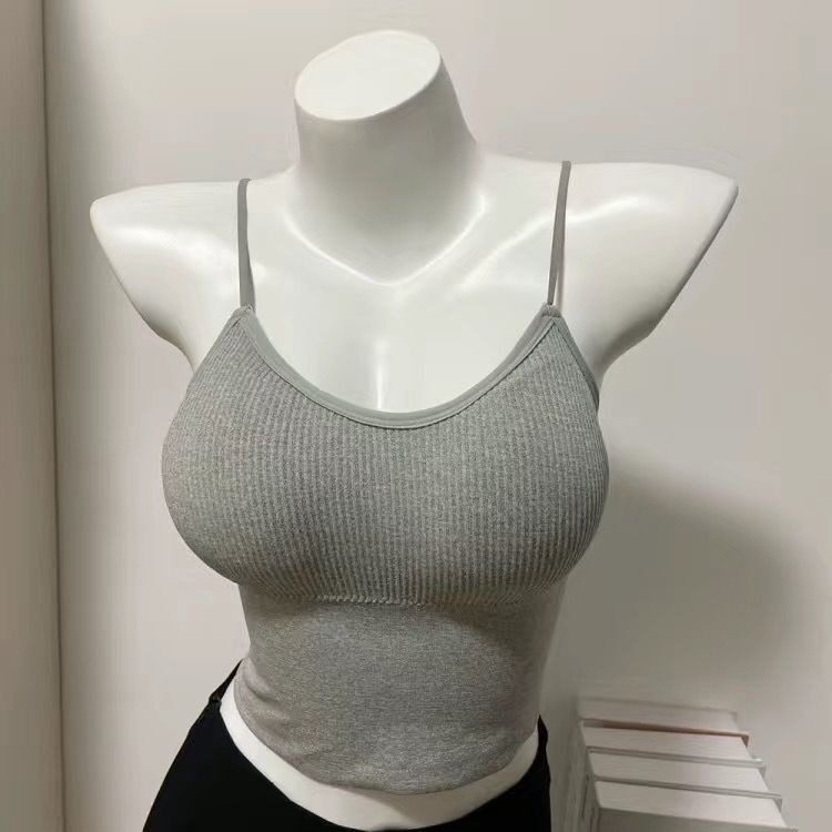 夏季韩版吊带背心女带胸垫小胸显大裹胸抹胸纯欲纯色性感打底上衣