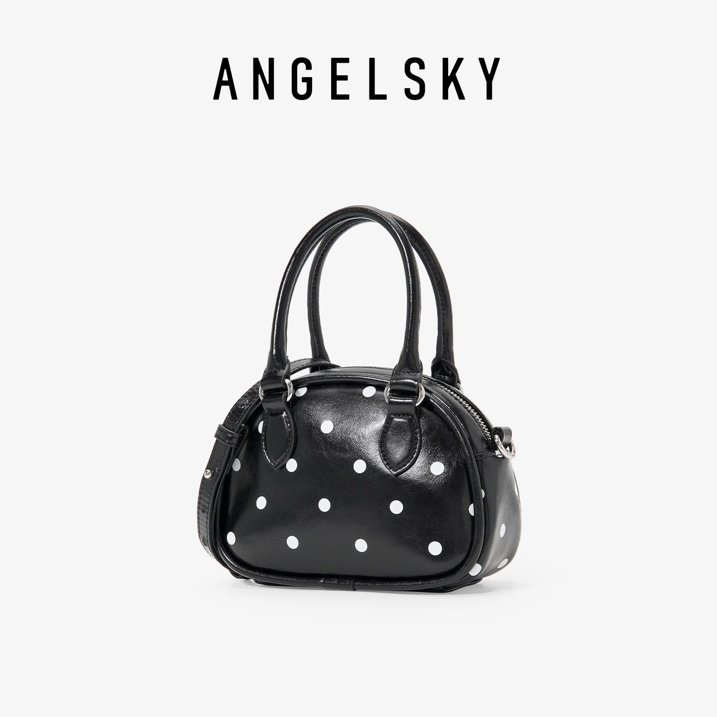 ANGELSKY原创设计斜挎包女包包波点黑色小众波士顿包保龄球休闲