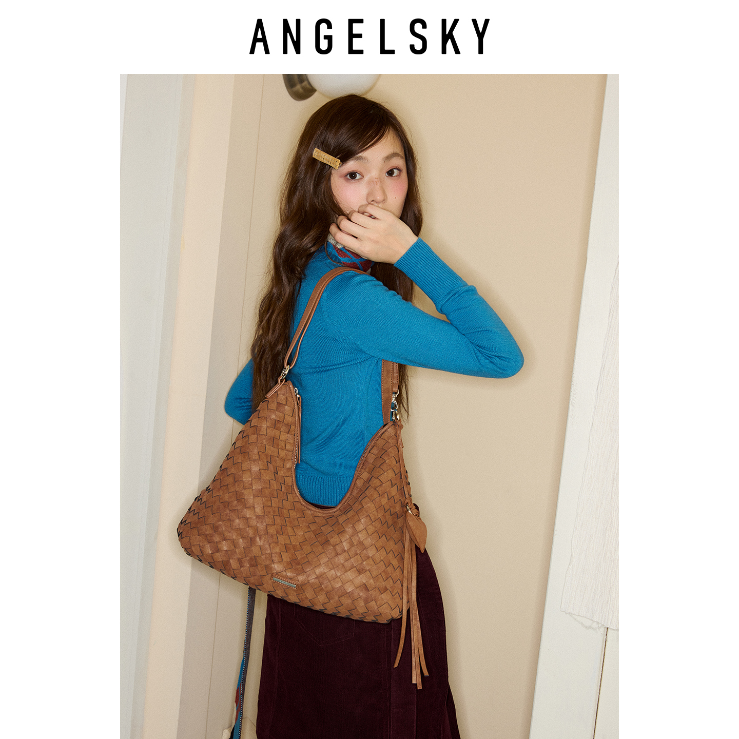 ANGELSKY原创设计编织hobo腋下包