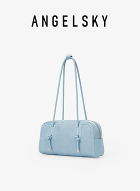 ANGELSKY腋下包波士顿蓝色包包女新款法棍包粉色单肩小众原创设计