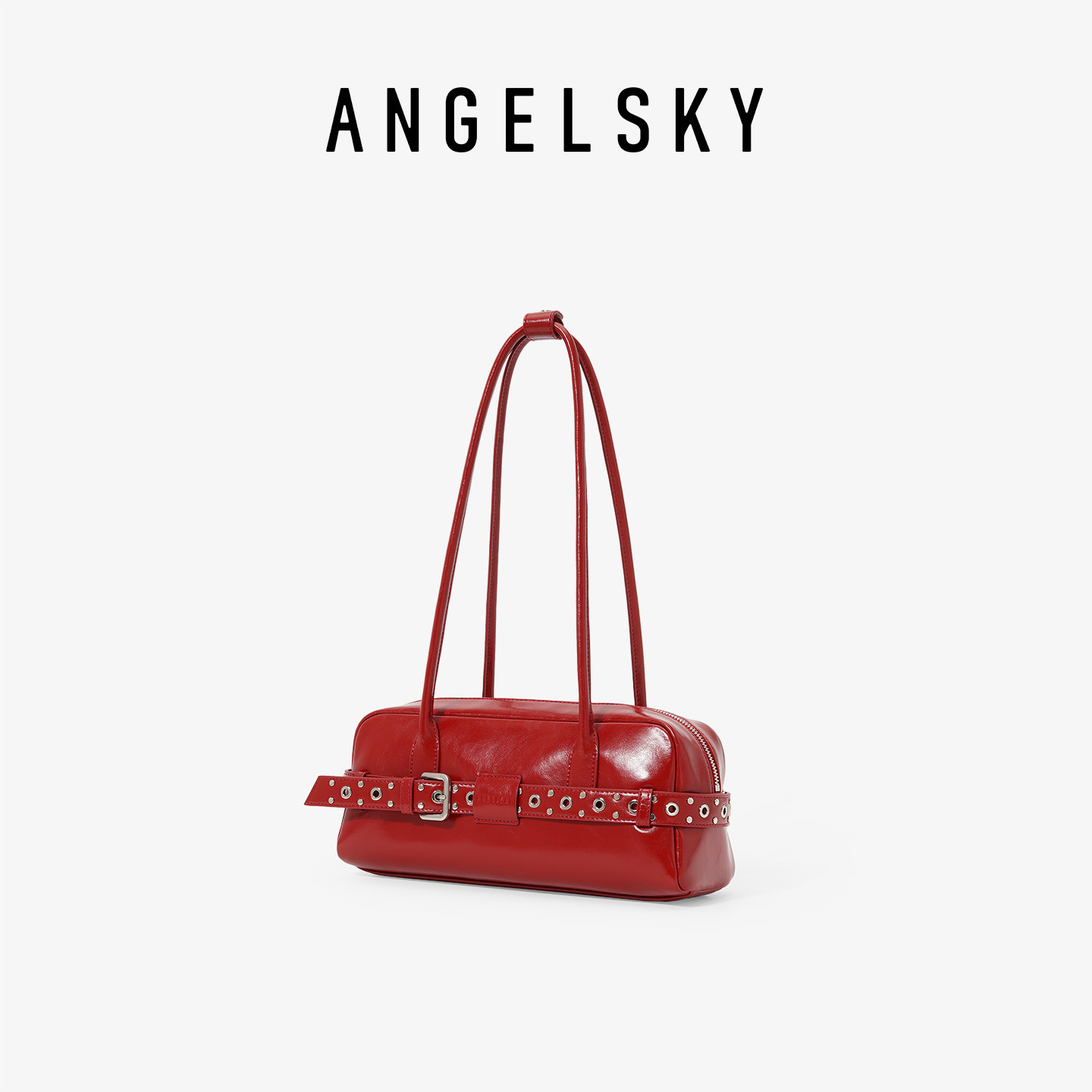 ANGELSKY原创设计单肩腋下包保龄球包斜挎新款机车风小众法棍包