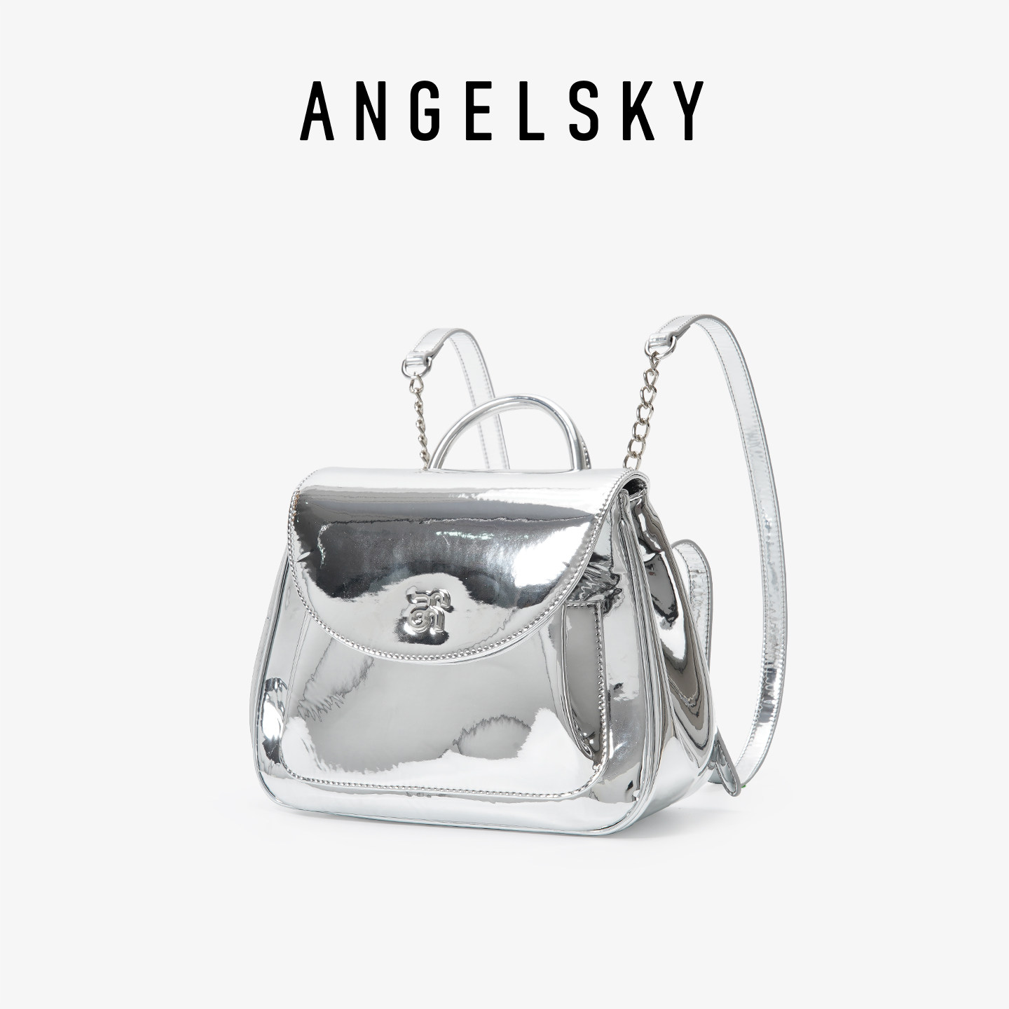 ANGELSKY小众银色链条双肩包图片