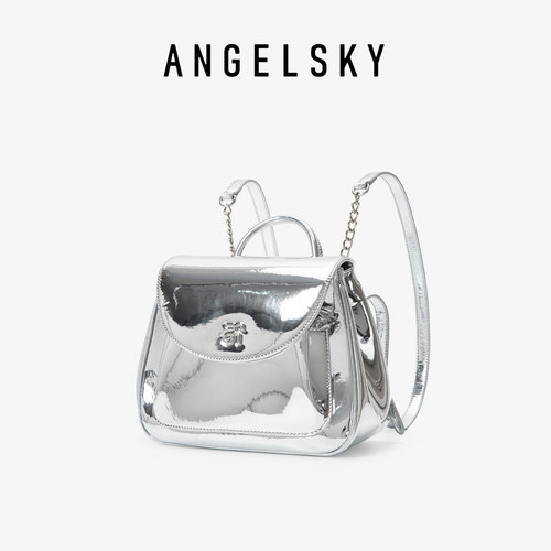 ANGELSKY小众银色链条双肩包