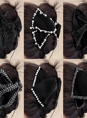 黑色三角抓夹饱满后脑勺发夹女2025新款珍珠鲨鱼夹大号发量多头饰