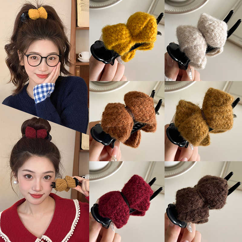 针织蝴蝶结丸子头抓夹秋冬2025