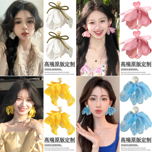 雅硕多巴胺花朵雪纺耳环女