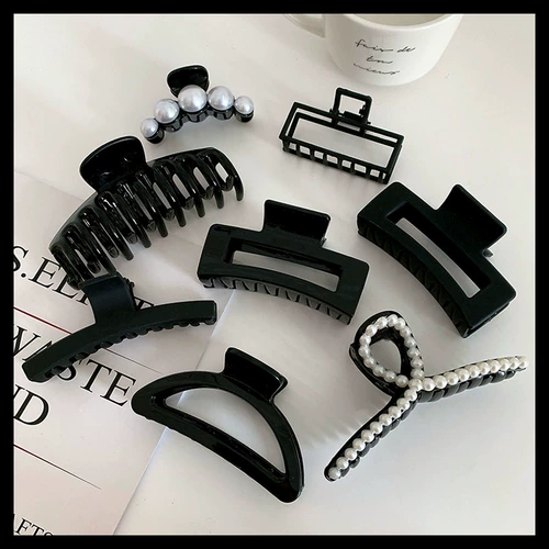 Черная заколка-крабик из жемчуга, универсальная заколка для волос, квадратный аксессуар для волос, большая акула, шпильки для волос, Южная Корея, популярно в интернете