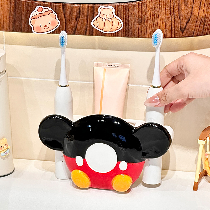 米奇牙陶瓷电动牙刷架子置物架情侣牙膏放置洗漱台面底座支架座托