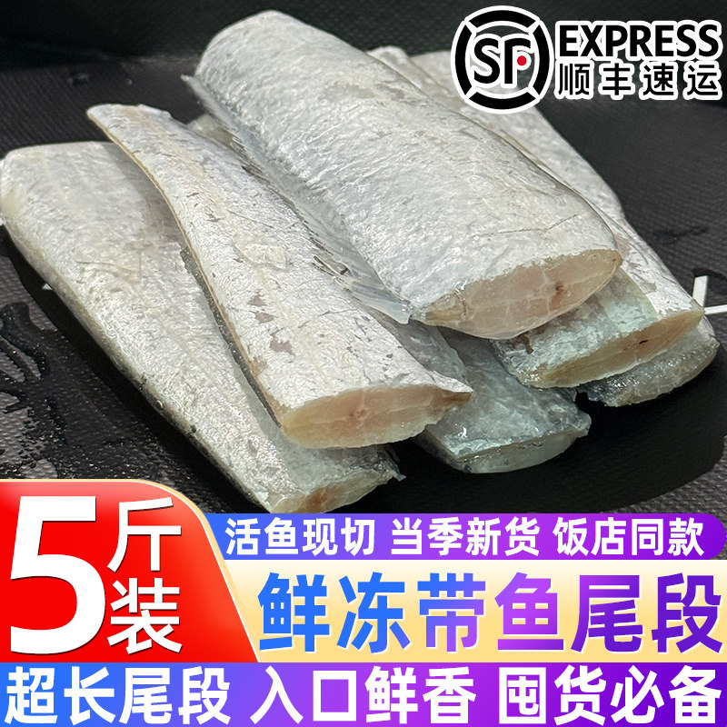 新鲜带鱼鱼尾饭店冷冻商用中段小眼尾巴刀鱼海鲜细小水产整箱批发