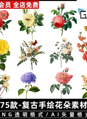 手绘鲜花菊花喇叭花玫瑰花朵白色黄色蓝紫520png免抠图片ps素材