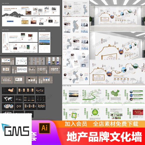 企业发展历程文化墙房地产售楼部装饰雕刻文化品牌墙工法墙AI模板