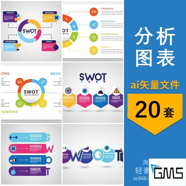 扁平swot分析信息图表文字框商务时尚简洁模板AI矢量设计素材