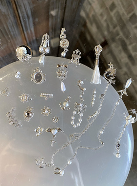 正品LZ高定美甲饰品法式复古巴洛克宫廷珍珠银色丘比特天使金属饰