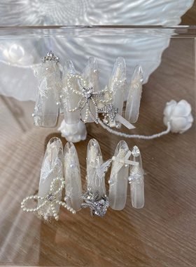 正品LZ高定美甲饰品2024秋冬新品婚薄雾少女系列纯白温柔蝴蝶结饰