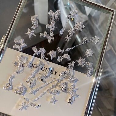 正品LZ高定【银白｜金属饰品】 超仙闪爆款锆石圣诞流苏雪花美甲