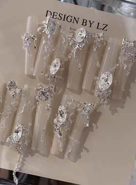 正品LZ高定【温柔本柔.蝴蝶结】-白.拼钻｜贵气千金闪锆美甲饰品