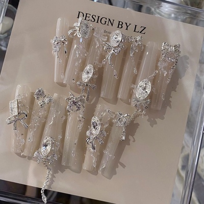 正品LZ高定【温柔本柔.蝴蝶结】-白.拼钻｜贵气千金闪锆美甲饰品