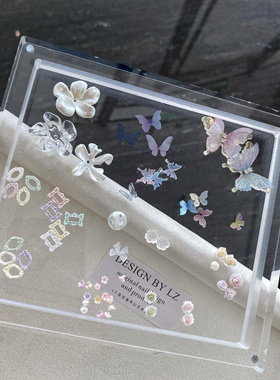正品LZ高定【浅春夏｜素材】鸢尾小蝴蝶花朵蝴蝶结法式框美甲饰品
