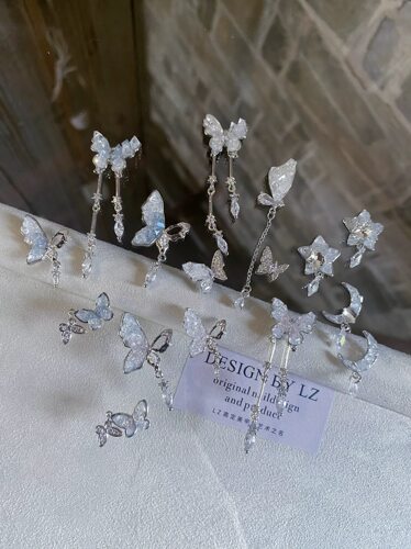 正品LZ高定【水晶蝴蝶】热门氛围超仙手工双坠锆石坠美甲饰品