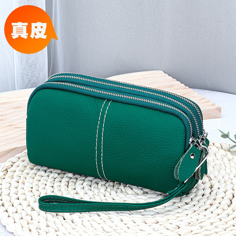 真皮手拿包女新款手拎零钱包可放手机收纳小包软牛皮大容量三拉链
