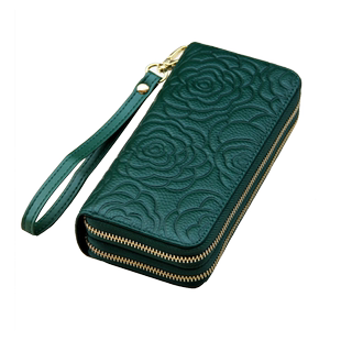 真皮女士钱包长款双层拉链手拿包绿色大容量时尚软牛皮手机包黄色