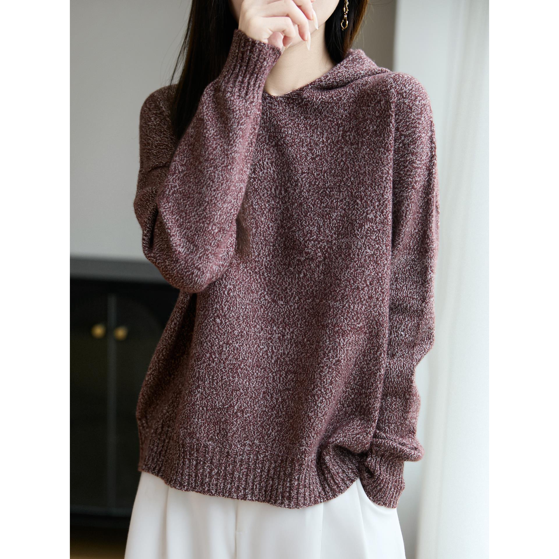 ROUMIKL花纱连帽针织衫毛衣女25秋冬新重磅加厚保暖长袖打底一线