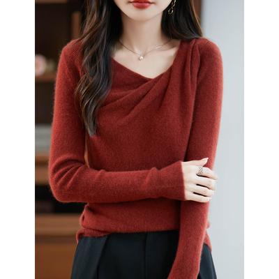 ROUMIKL小个子不规则荡领针织衫女25新款时尚纯打底衫可外穿保暖