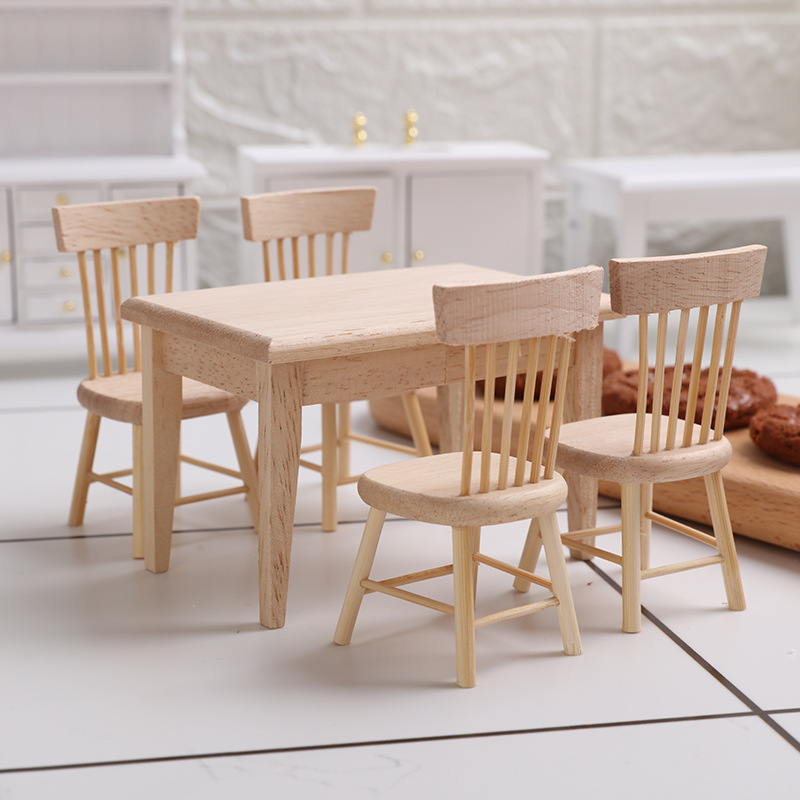 1:12微缩模型迷你橡木餐桌椅子桌子台dollhouse食玩娃娃屋配件