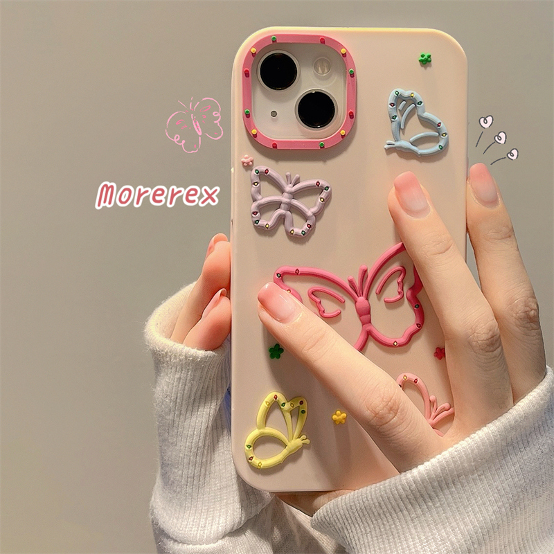 ins立体彩色蝴蝶硅胶适用苹果16ProMax手机壳网红iPhone15新款12女14pro防摔11小众13pro少女心全包软保护套