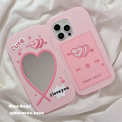个性翻盖爱心镜面蝴蝶结适用苹果16pro手机壳iphone15保护套14硅胶13新款16promax少女心15pro粉色12防摔外壳