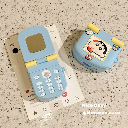 翻盖补妆镜小新大哥大适用苹果新4代airpods蓝牙无线耳机保护套1/2/3硅胶软壳airpodspro三代男女新款小众ins