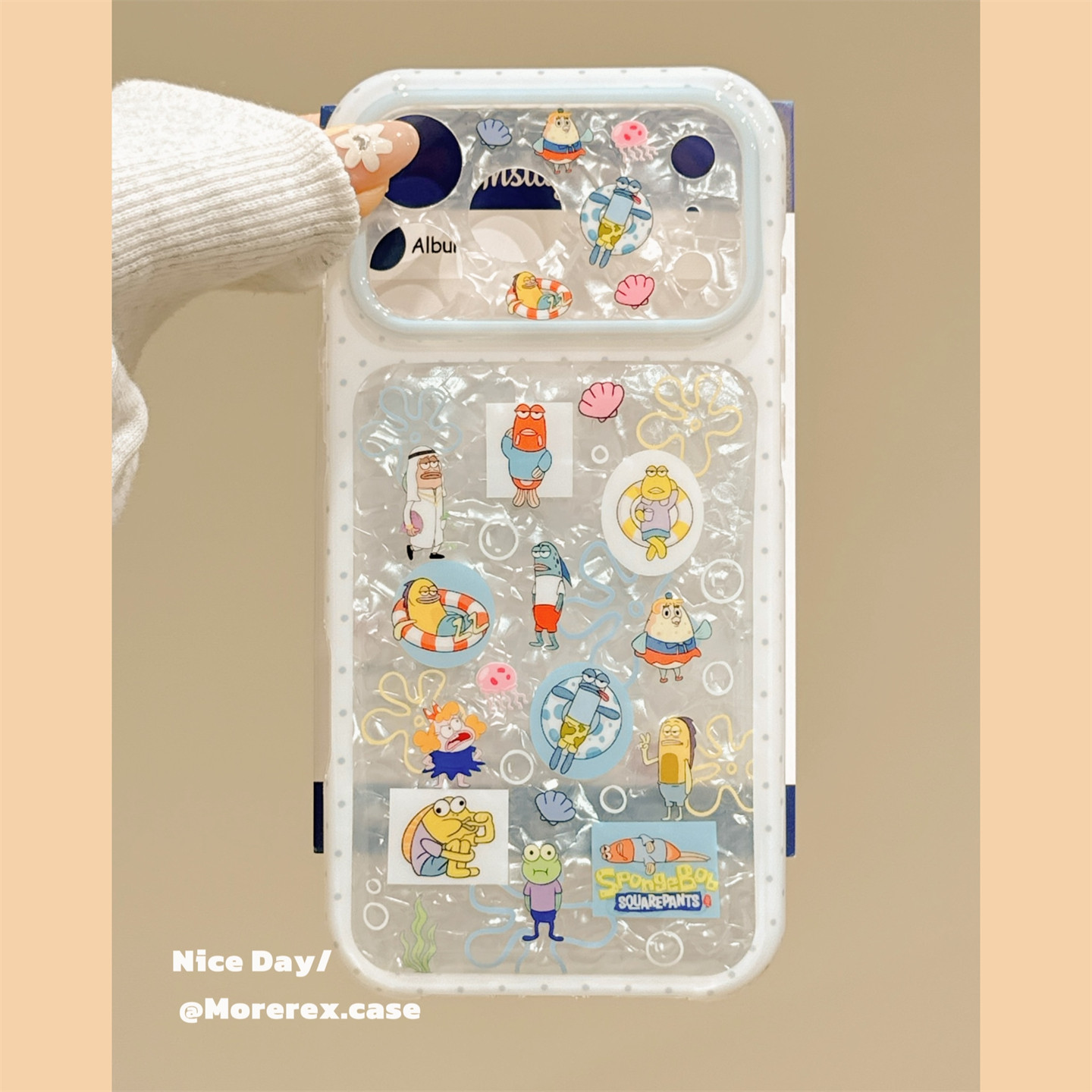 MoreRex 夏日ins镭射贝壳纹卡通比奇堡居民适用苹果17手机壳iphone16promax新款17pro全包14防摔保护套13女15