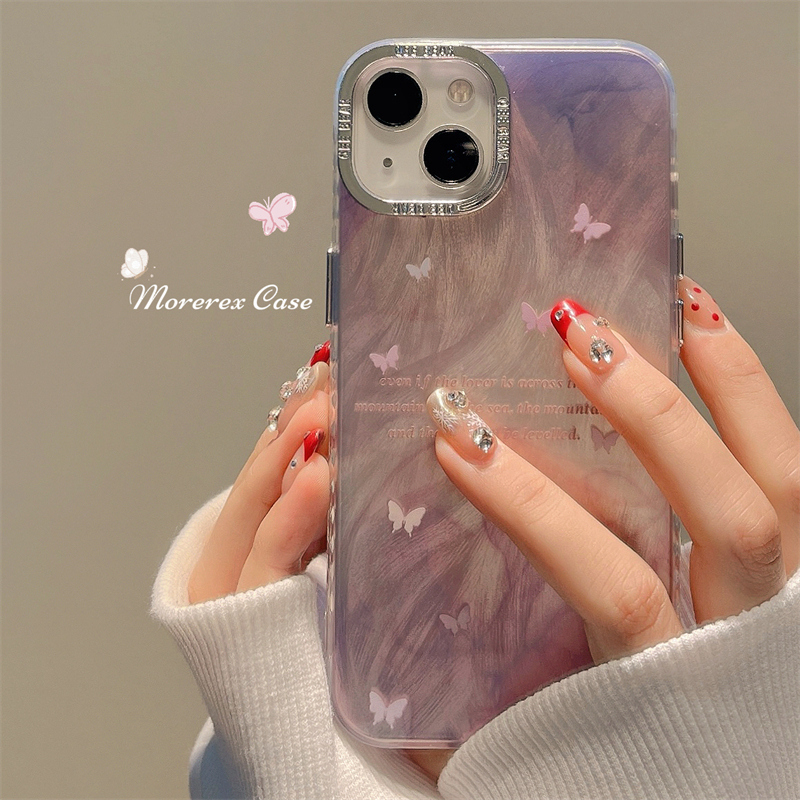ins风紫色晕染蝴蝶适用iphone15promax手机壳高级感苹果16小众新款13promax硅胶女款14pro极简12防摔11全包软