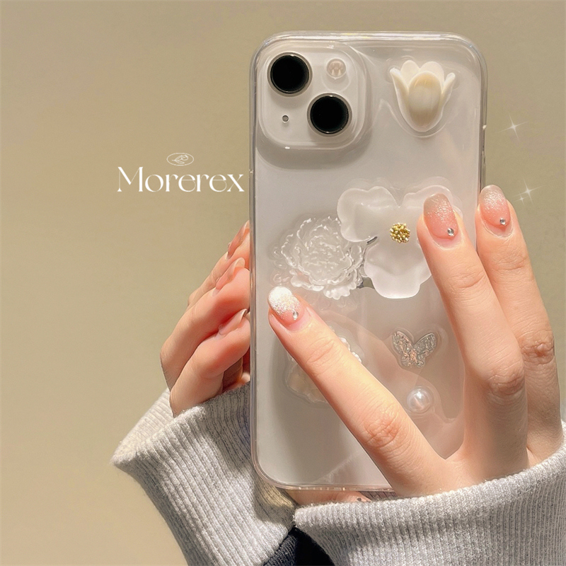 日韩风简约立体花朵滴胶适用iphone16promax苹果15手机壳透明14pro新款12女款11小众防摔13pro硅胶全包保护套