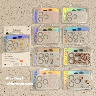 Morerex细闪可爱KT猫适用苹果17promax手机镜头保护膜新款iPhone17pro适配槽孔打孔镜头盖防尘摄像头透明贴膜