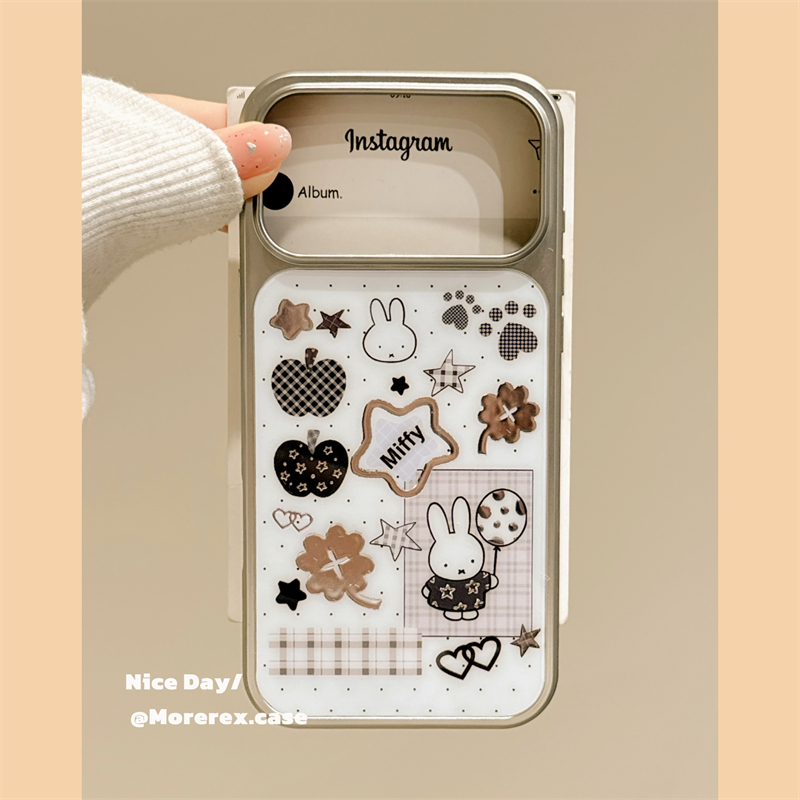 MoreRex 日韩ins卡通可爱黑白米菲兔适用苹果17手机壳iphone16promax新款15pro电镀鎏金14防摔保护套13女款17