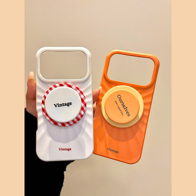 MoreRex ins简约个性纯色褶皱英文磁吸支架适用苹果17手机壳iphone16promax新款15/14防摔保护套13/17pro女款