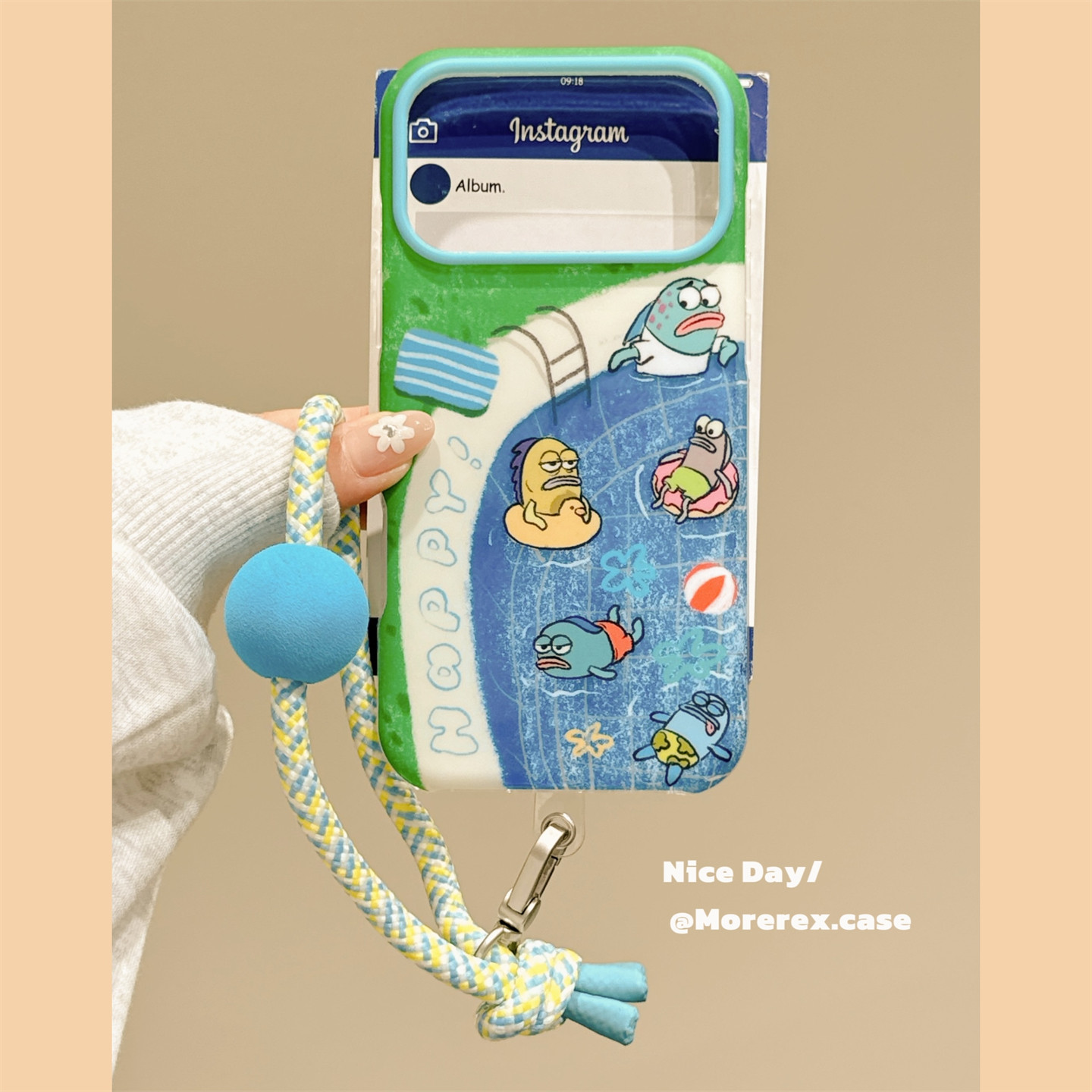 MoreRex趣味可爱卡通比奇堡居民鱼带挂绳适用苹果18手机壳iphone17promax新款18pro全包15防摔保护套14女款16