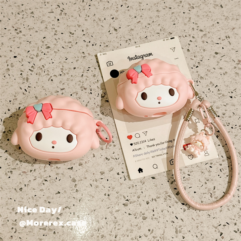 MoreRex立体可爱粉色小羊带挂绳适用苹果新4代airpods蓝牙无线耳机保护套1/2/3硅胶软壳airpodspro三代女新款