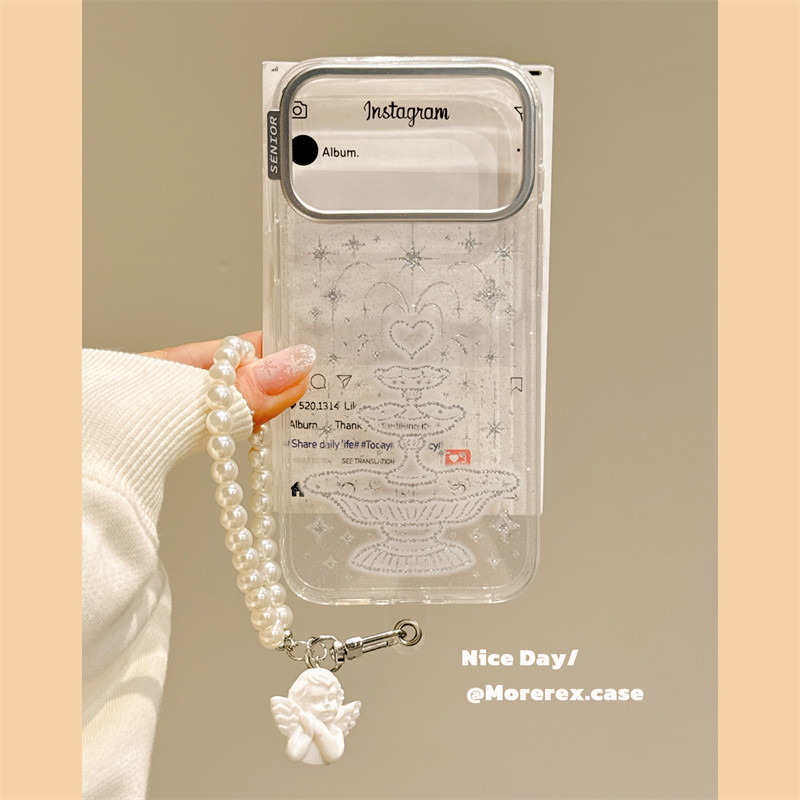 MoreRex 韩系ins透明细闪爱心喷泉适用苹果17手机壳iphone16promax新款15pro双层印花14防摔保护套13少女感17