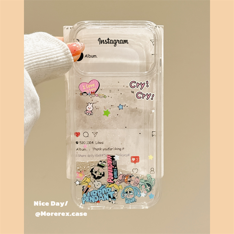 MoreRex可爱卡通小女警哭娃水钻流沙适用苹果17手机壳iphone16promax新款15pro透明14防摔保护套13创意17女款