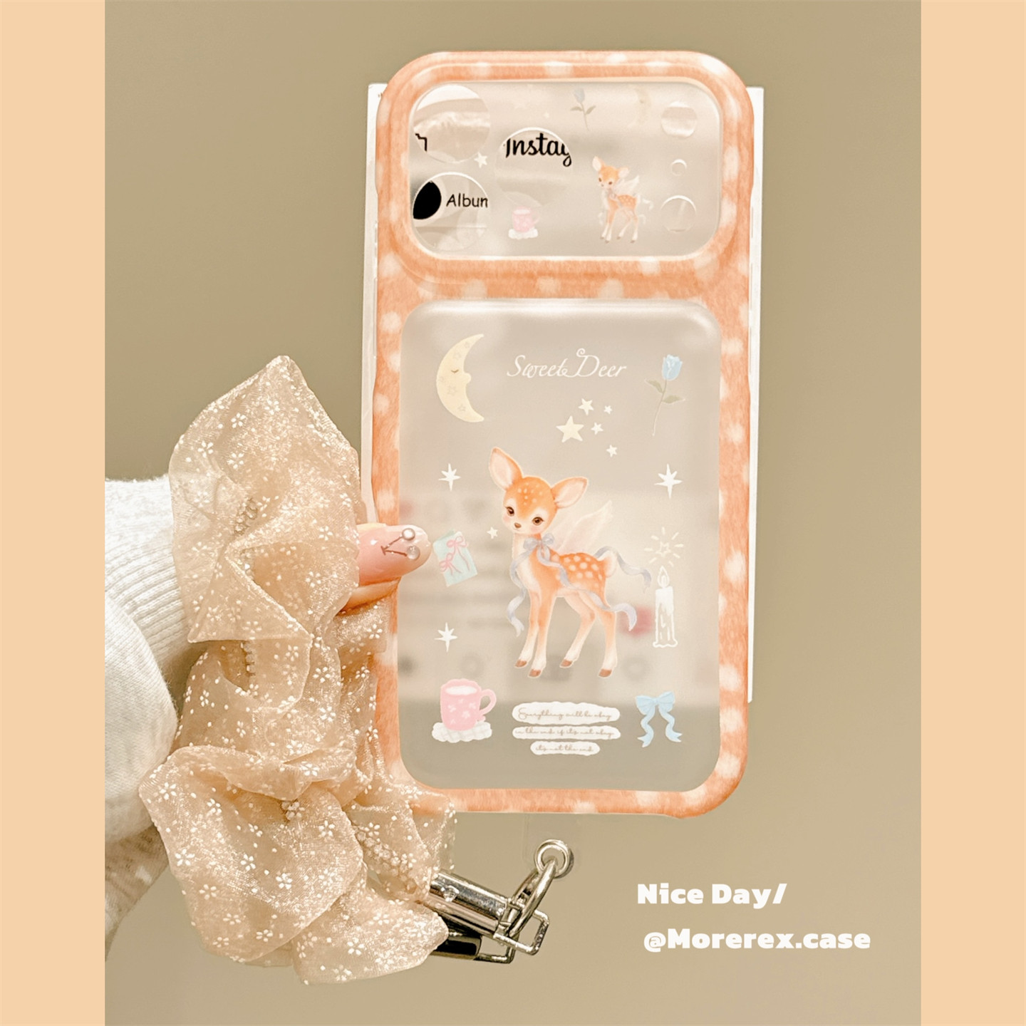 MoreRex温柔氛围感童话小鹿带挂绳适用苹果18手机壳磨砂iphone17promax新款18pro全包15防摔保护套14少女心16