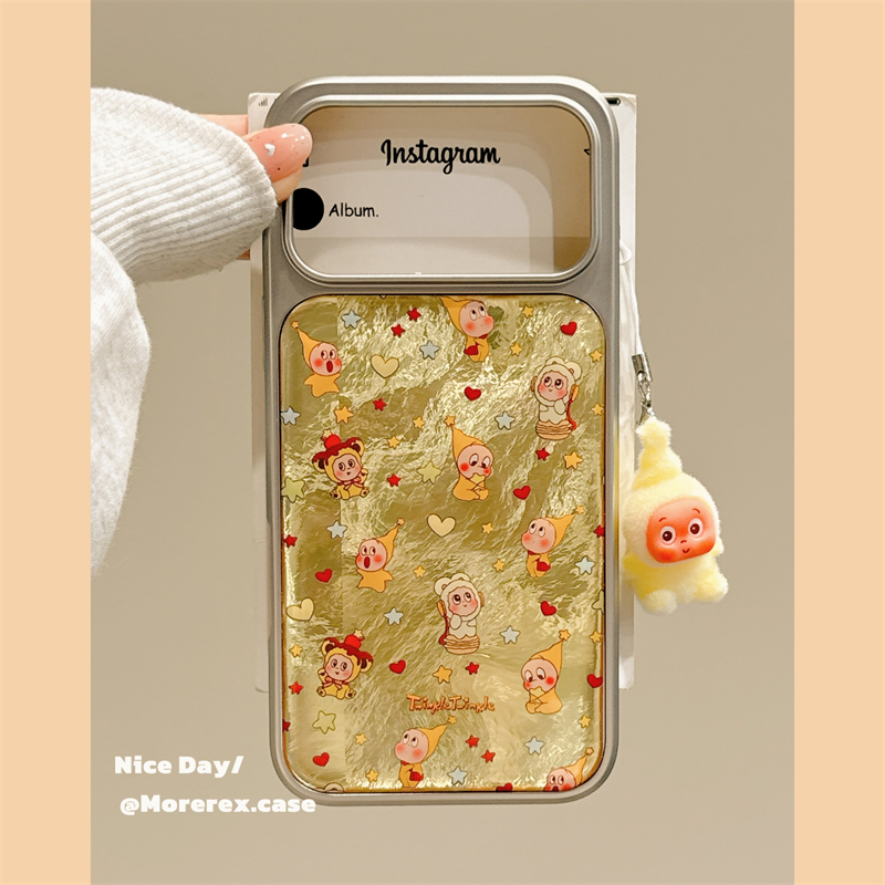 MoreRex镭射锡纸纹星星小人卡通适用苹果17手机壳iphone16promax新款15pro带挂饰14防摔保护套13电镀滴胶17女